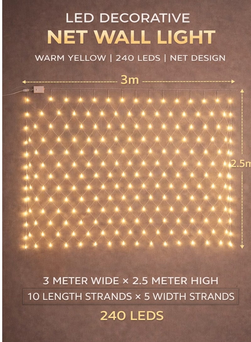 شبكة إضاءة حائط LED ديكورية لون أصفر دافئ 240 لمبة مقاس 3×2.5 متر 220 فولت - Image 1